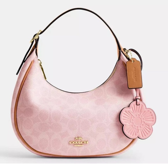 Coach Handbags - Coach Emily Powder Pink Shoulder Bag with Floral Charm